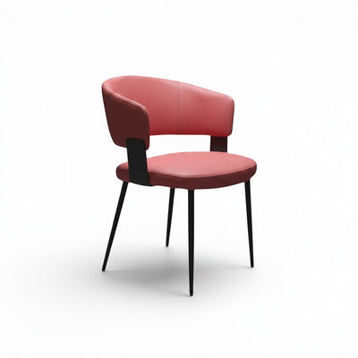 Gharnish modern dining chair with black metal legs and subtle stitching detail.