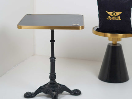 4 Leg Cast Iron Table Base Tile Top With Gold Metal Edge Banding