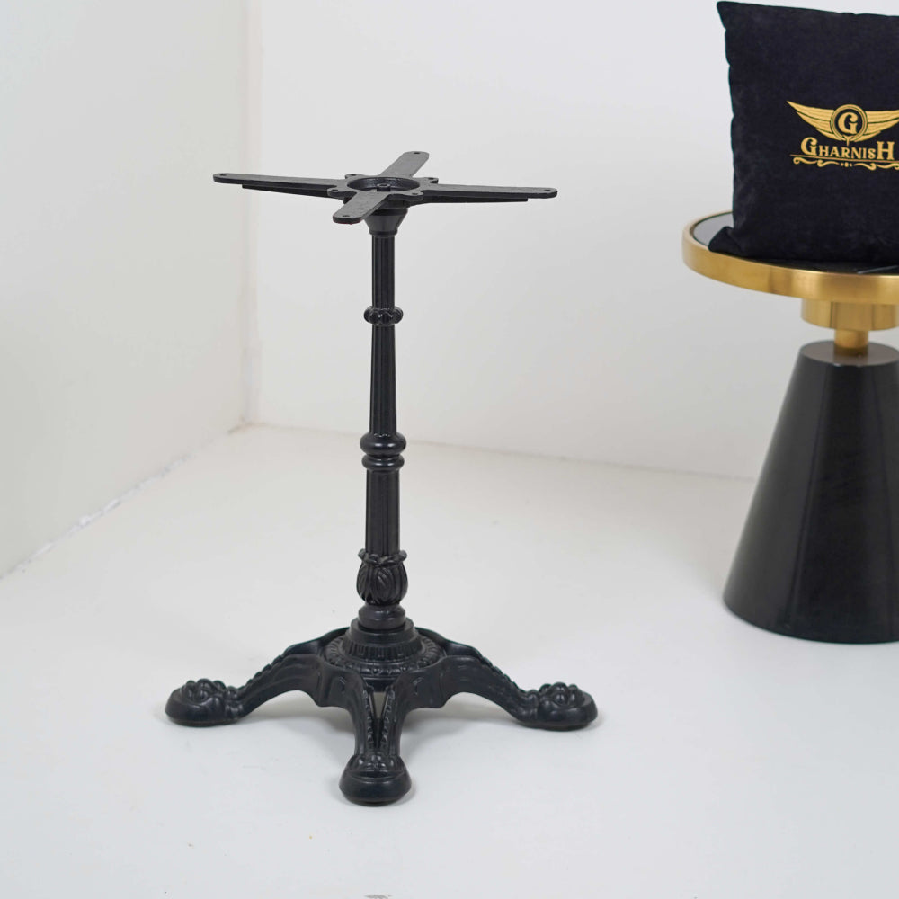 4 Leg Cast Iron Table Base Tile Top With Grey Metal Edge Banding