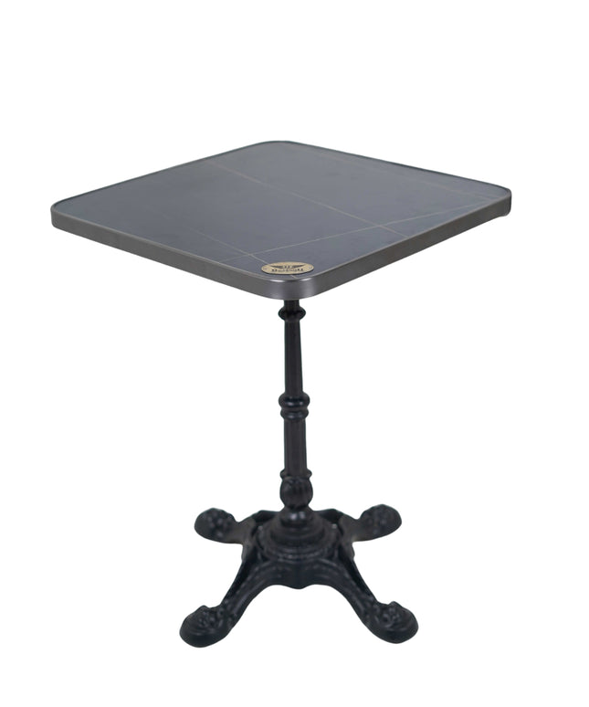 4 Leg Cast Iron Table Base Tile Top With Grey Metal Edge Banding
