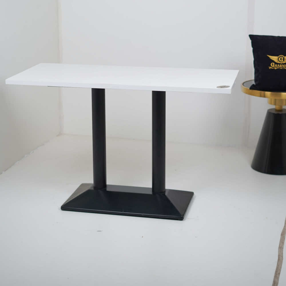 Diamond Box Double Pillar Table Base White Top
