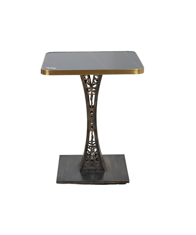 Eifel Table Base Tile Top With Gold Metal Edge Banding