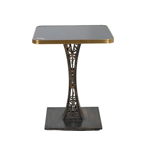 Eifel Table Base Tile Top With Gold Metal Edge Banding