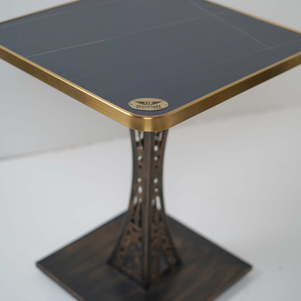 Eifel Table Base Tile Top With Gold Metal Edge Banding