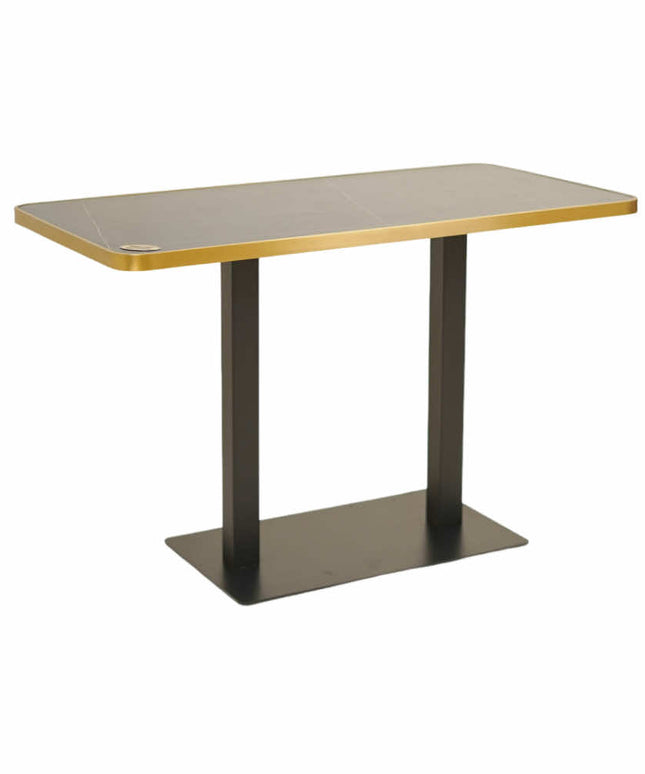 Icon MS Double Pillar Table Base Tile Top With Gold Metal Banding