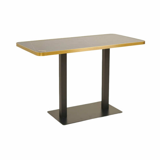Icon MS Double Pillar Table Base Tile Top With Gold Metal Banding
