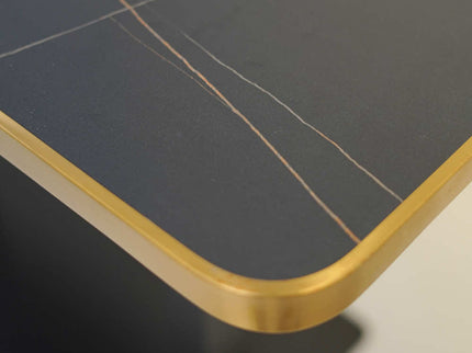 Icon MS Double Pillar Table Base Tile Top With Gold Metal Banding