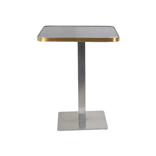 Icon SS Single Pillar Table Base Tile Top With Gold Metal Edge Banding