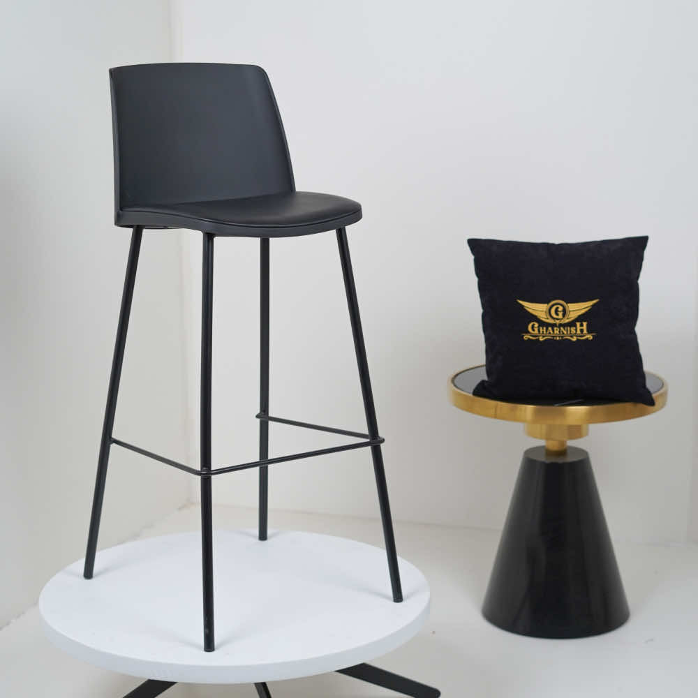 Lander Black Bar Stool with Cushion and Solid Pipe