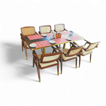 Rattan Box 6 Seater Set With Gold Table