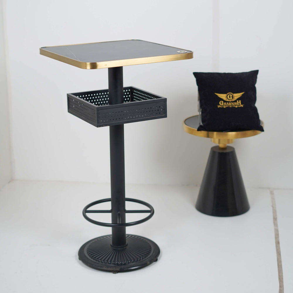 Precast Bar Table Tile Top With Gold Metal Edge Banding