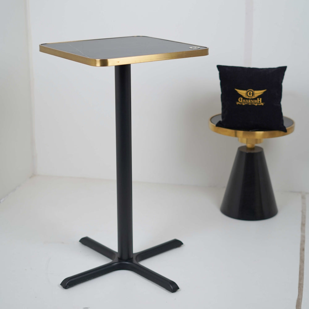 Precast Plus Bar Table Base Tile Top With Gold Metal Edge Banding