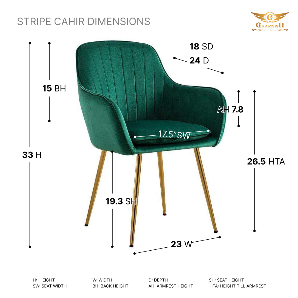 Stripe Luxury Velvet Dining Chair with Golden PVD Legs Hyderabad