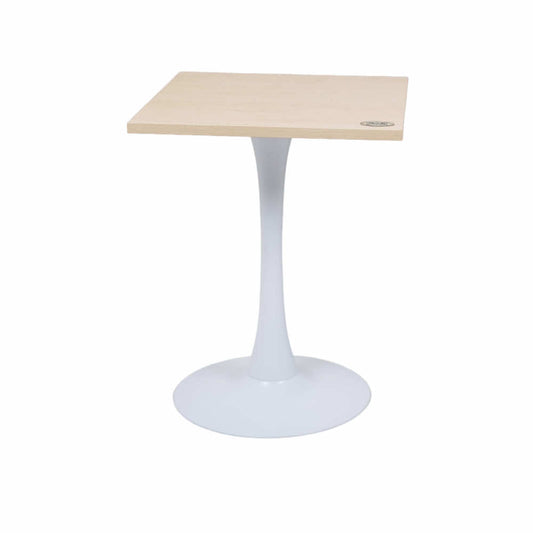 White Pole Table Base Beige Top For Cafe