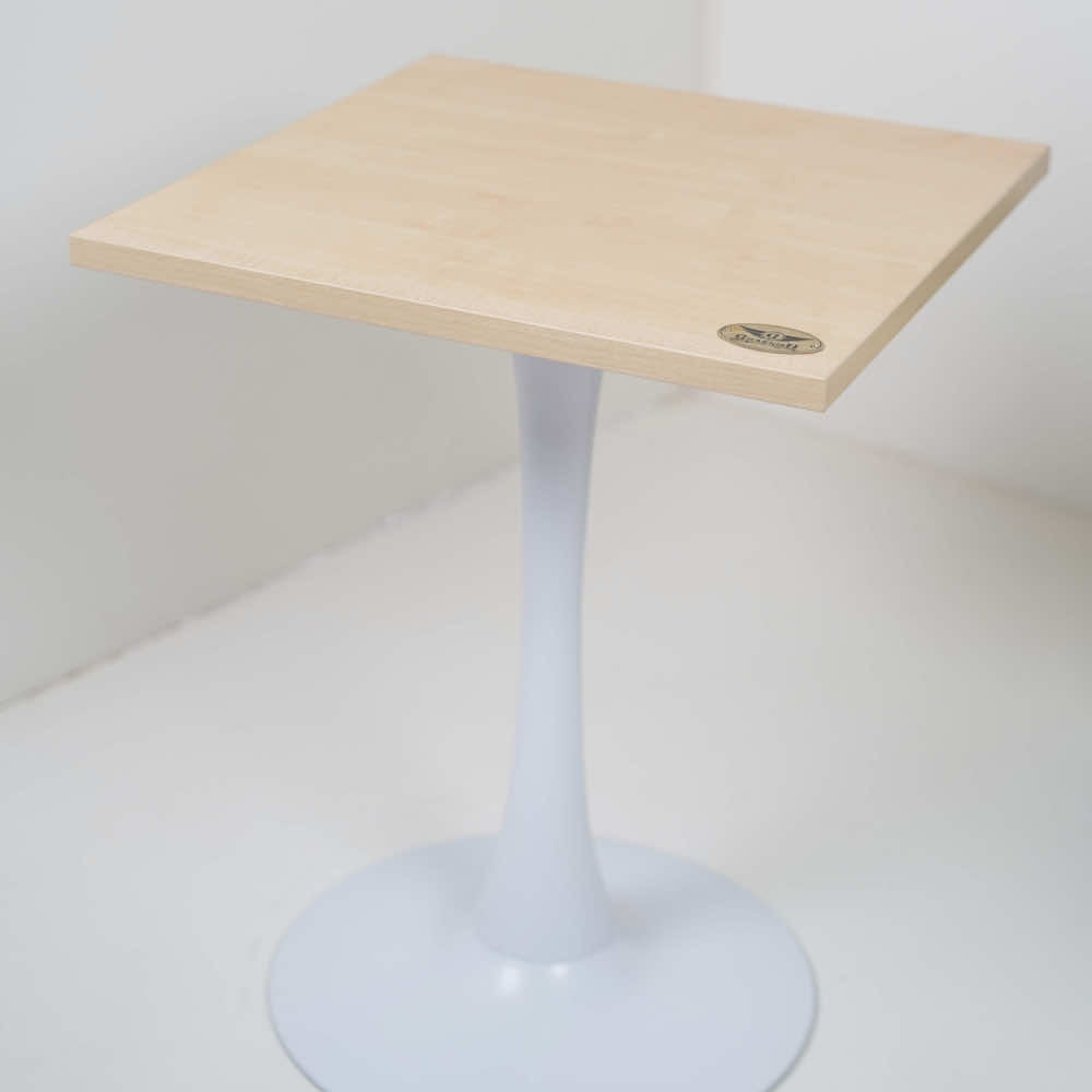 White Pole Table Base Beige Top For Cafe