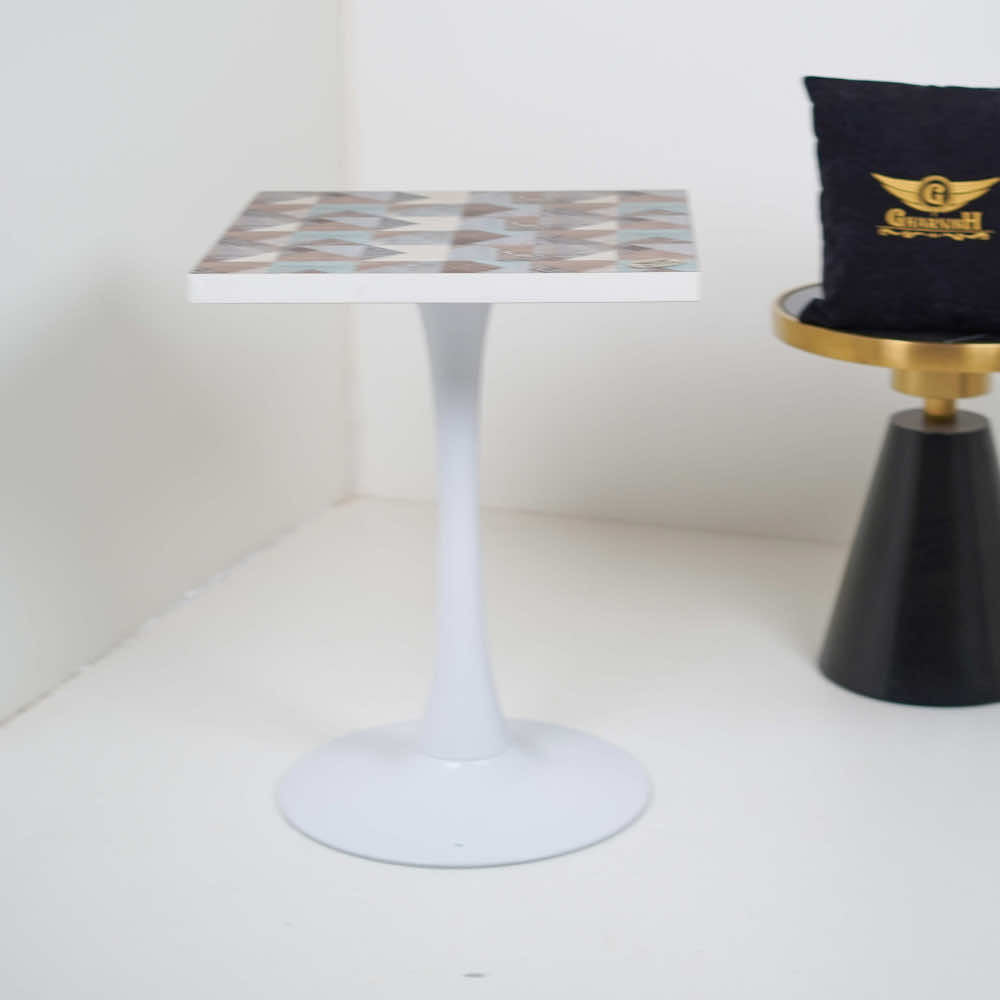 Buy 2 Seater White Pole Table With Designer Top For Cafe– Gharnish