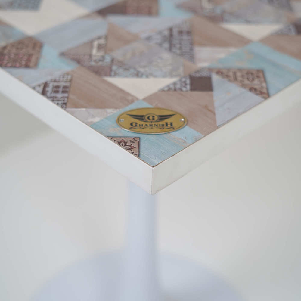 Buy 2 Seater White Pole Table With Designer Top For Cafe– Gharnish