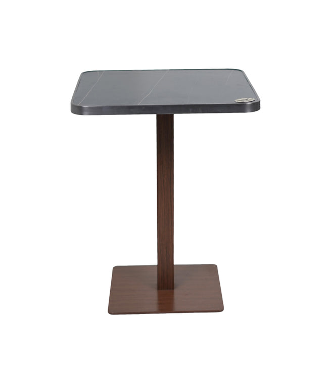 Wooden Texture Flat Table Base Tile Top With Grey Metal Edge Banding