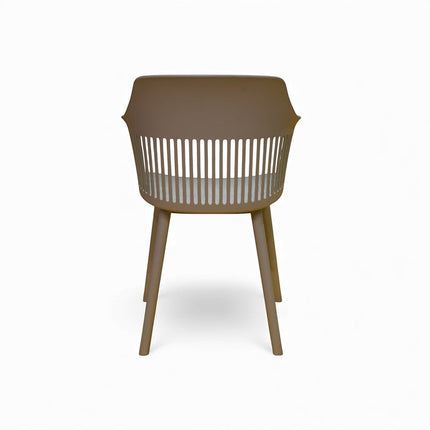 Gharnish Alpha restaurant chair in brown with a slatted back and metal legs, ideal for commercial use.