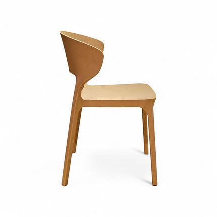 Gharnish Astra tan PVC chair with a modern, elegant design and ergonomic seating. Suitable for cafes and restaurants.