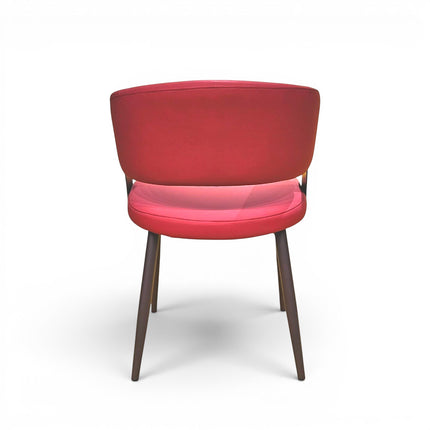 Gharnish Olive Maroon Chair with plush maroon leather  seat and back, sleek metal legs. Modern dining chair