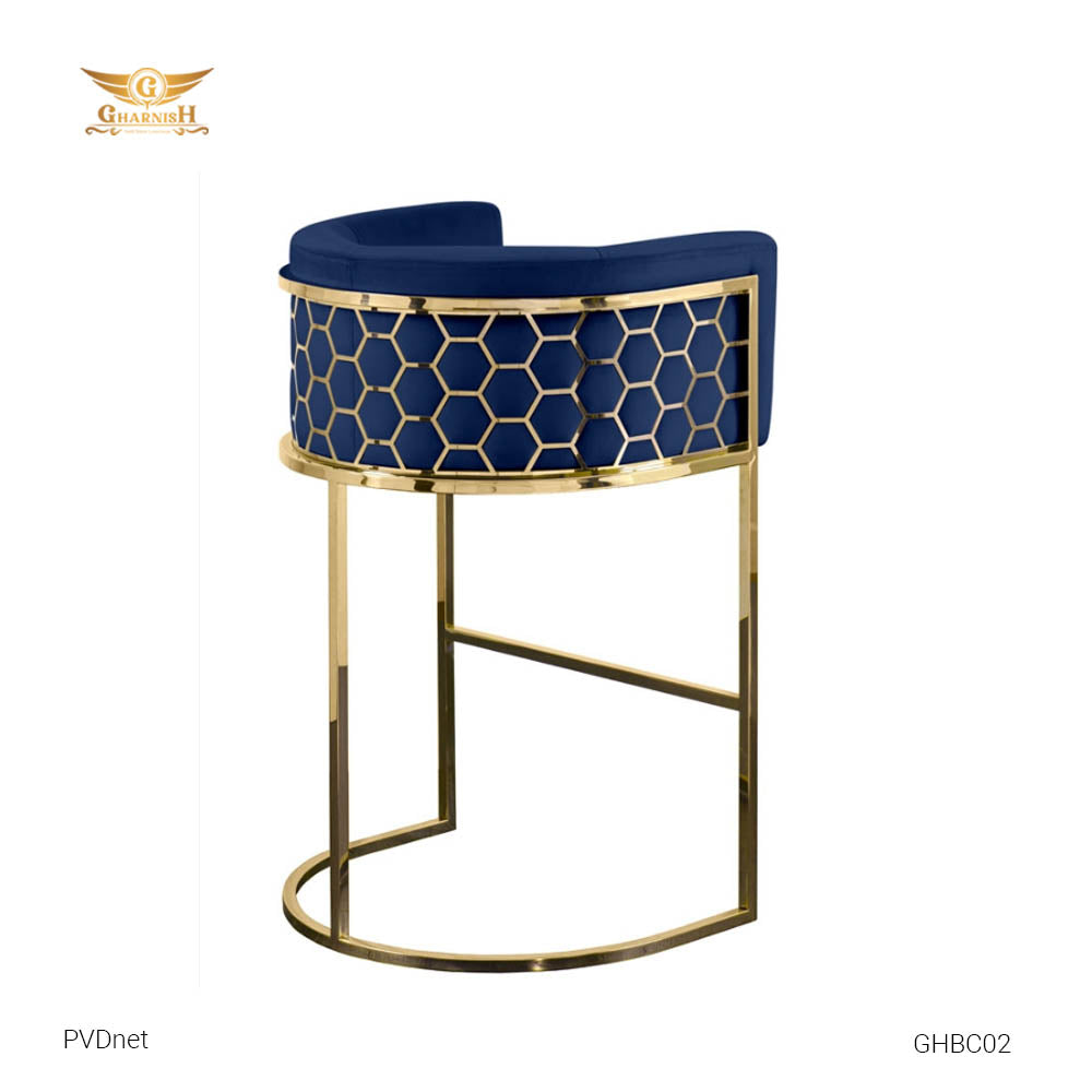 PVDnet Bar Chair with Gold PVD coating frame and Velvet Cushion GHBC02