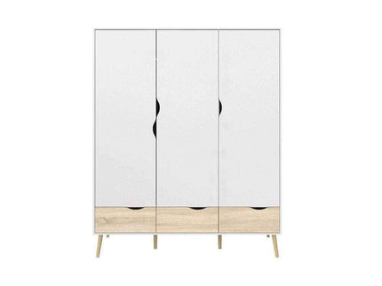 Oslo Wardrobe - 3 Doors 3 Drawers in White and Oak GHDT007-Gharnish-