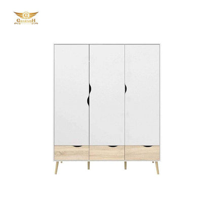 Oslo Wardrobe - 3 Doors 3 Drawers in White and Oak GHDT007-Gharnish-